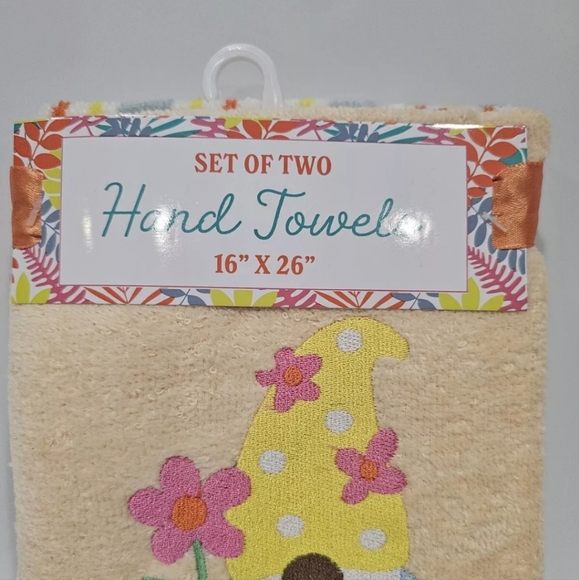 2pc Colorful Gnome Flower Bath Hand Towels  Embroidered Striped New - Picture 3 of 5